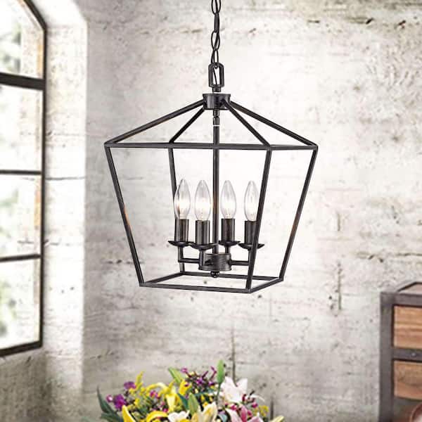 Jojospring Grace 12 in W Antique Black 4Light Iron Cage Chandelier