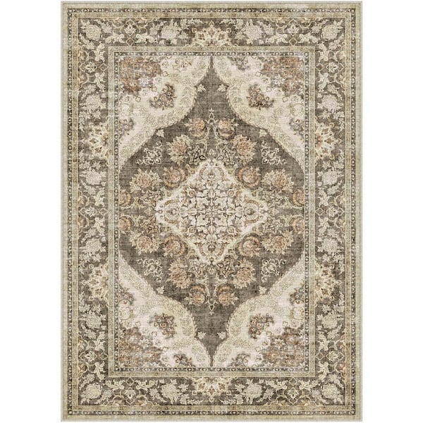 Misael Brown 5 ft. x 7 ft. Vintage Washable Medallion Distressed Area Rug