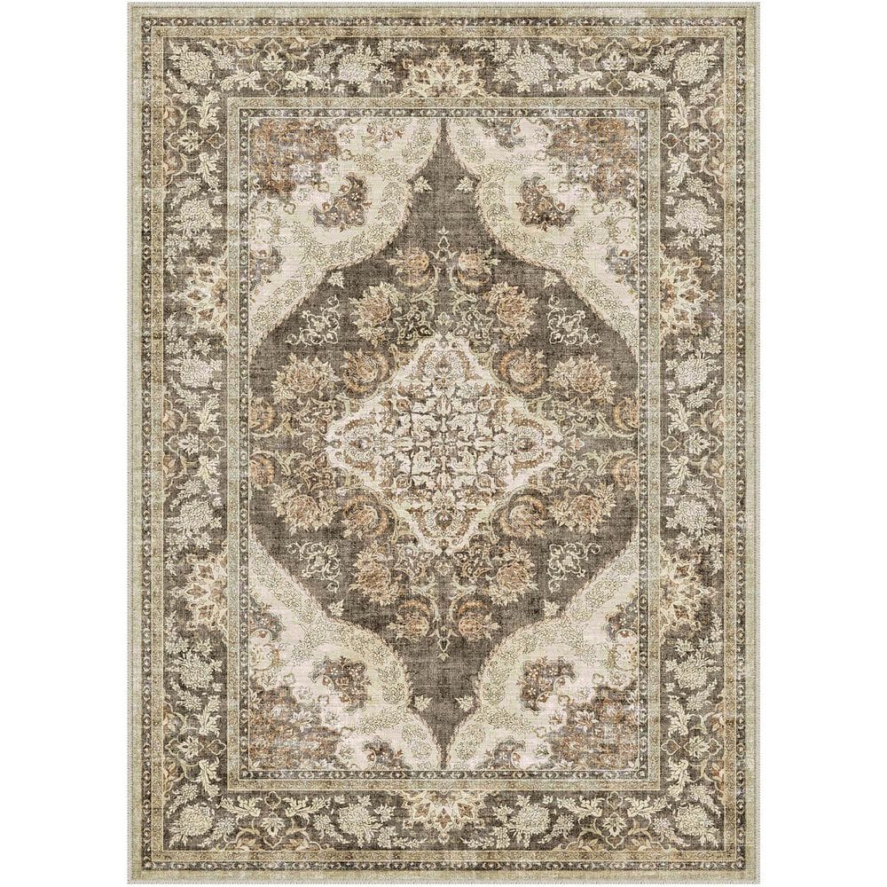 Misael Brown 8 ft. x 10 ft. Vintage Washable Medallion Distressed Area Rug price history on PriceWatchPro