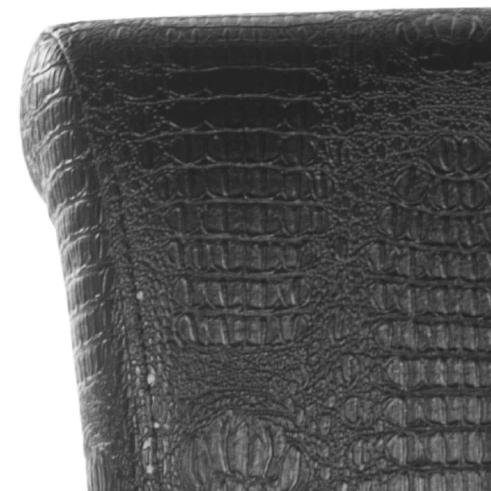 Transitional Birchwood Black Leather Counter Stool with Crocodile Pattern