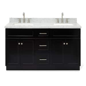 Hamlet 61 in. W x 22 in. D x 36 in. H Bath Vanity in Black with White Carrara Marble Vanity Top