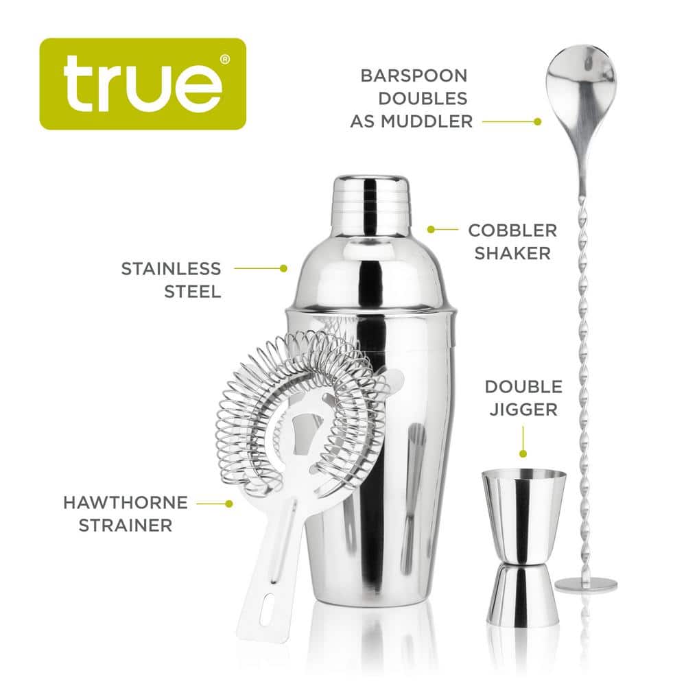 Fortify Stainless Steel 4-Piece Mixologist Barware Set
