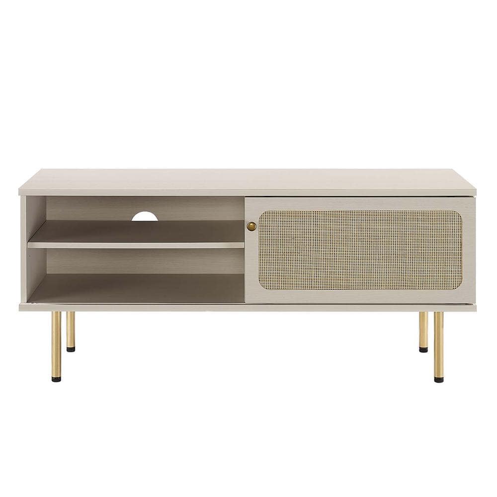 Cambria 47" White Particleboard TV Stand with Rattan Weave