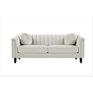 Hills 75.2 in. Rolled Arm Velvet Straight 3-Seater Sofa in Ivory