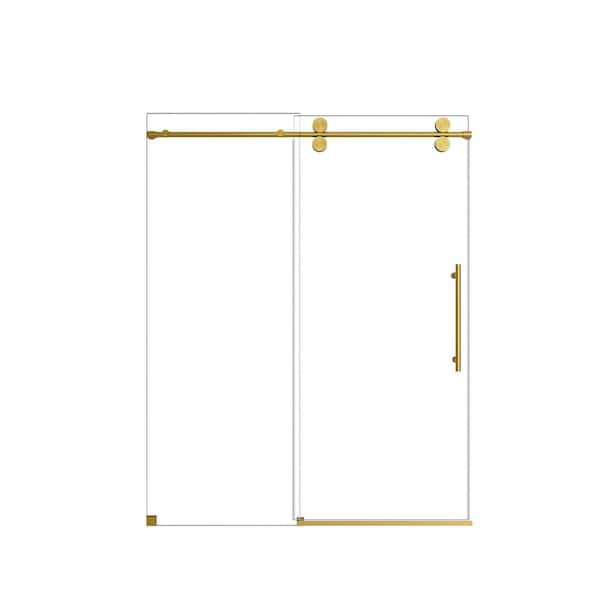 60 in. W x 72 in. H Frameless Single Sliding Shower Door in Brushed Gold With 5/16 in. Clear Tempered Glass