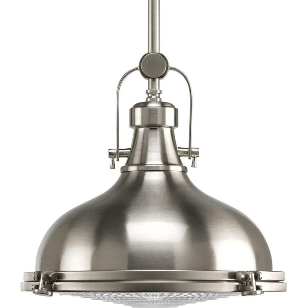 Fresnel Lens Collection 12 in. 1-Light Brushed Nickel Coastal Pendant Kitch