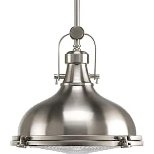 Fresnel Lens Collection 12 in. 1-Light Brushed Nickel Coastal Pendant Kitchen Light with  Fresnel Glass