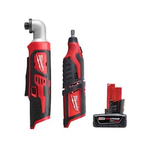 M12 12V Lithium-Ion Cordless 1/4 in. Right Angle Hex Impact Driver with M12 Rotary Tool and 6.0 Ah XC Battery Pack