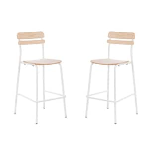 2-Pack Cyprus Commercial Grade 30.5 in. Steel Solid Wood Bar Stools with White Metal Frames and Antique White Finish