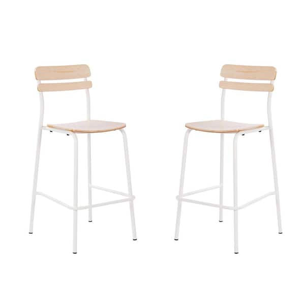 Carnegy Avenue 2-Pack Cyprus Commercial Grade 30.5 in. Steel Solid Wood Bar Stools with White Metal Frames and Antique White Finish