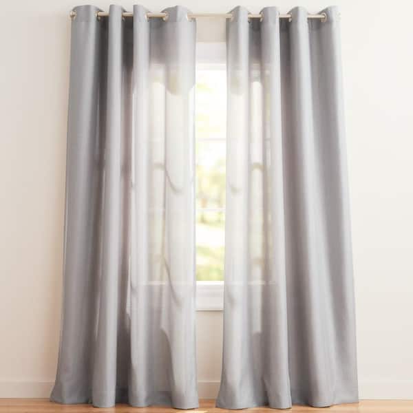 Loha Dove Grey Solid Light Filtering Grommet Top Curtain, 54 in. W x 84 in. L (Set of 2)