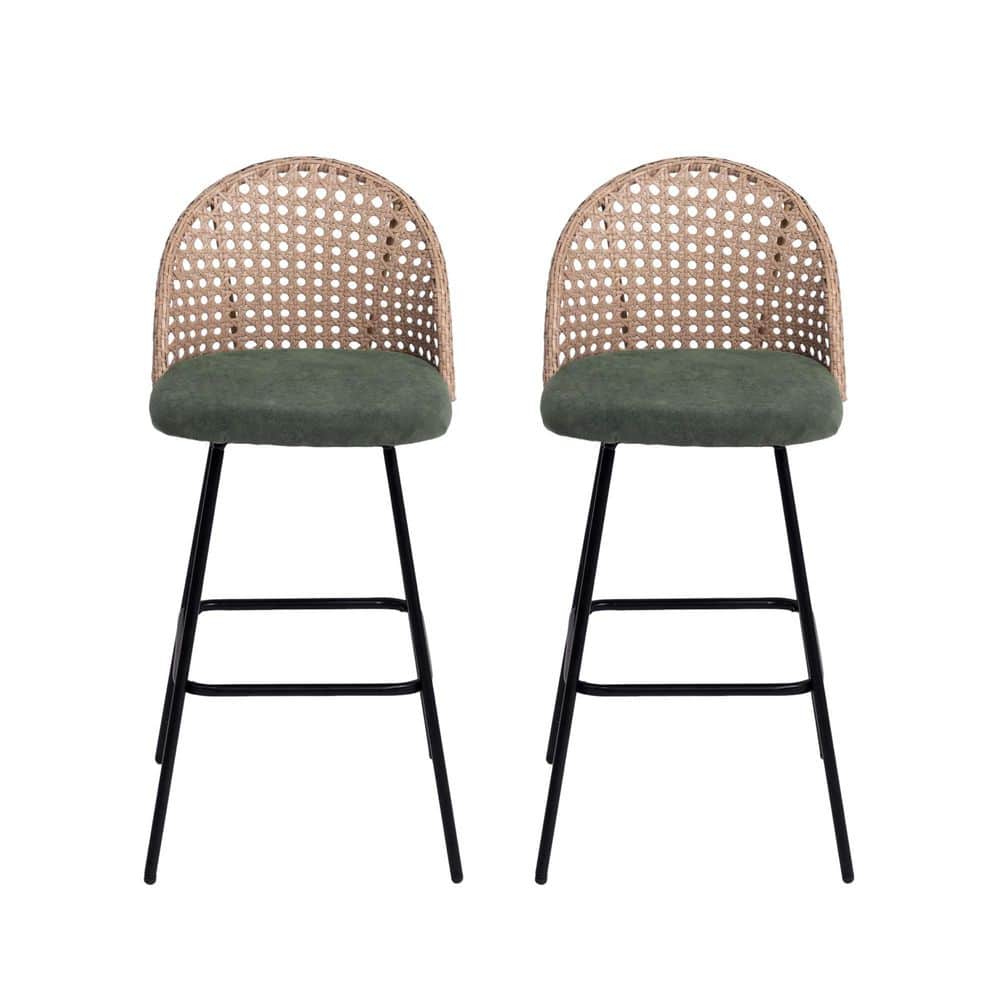 40.55 in. H Woven Wicker Low Back Metal Bar Stool with Green Chenille Fabric Seat Cushion(set of 2) price history on PriceWatchPro