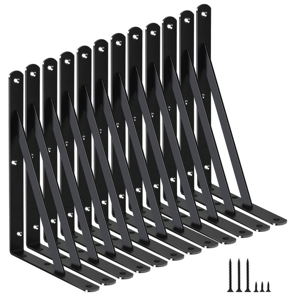 11 x 8 in. Heavy Duty Metal Shelf Brackets with Screws Black Rust Resistant Angle Support 12-Pack price history on PriceWatchPro