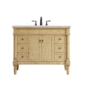 Simply Living 42 in. W x 21.5 in. D x 35 in. H Bath Vanity in Antique Beige with Ivory White Engineered Marble