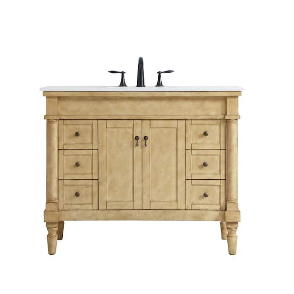 Unbranded Simply Living 42 in. W x 21.5 in. D x 35 in. H Bath Vanity in Antique Beige with Ivory White Engineered Marble