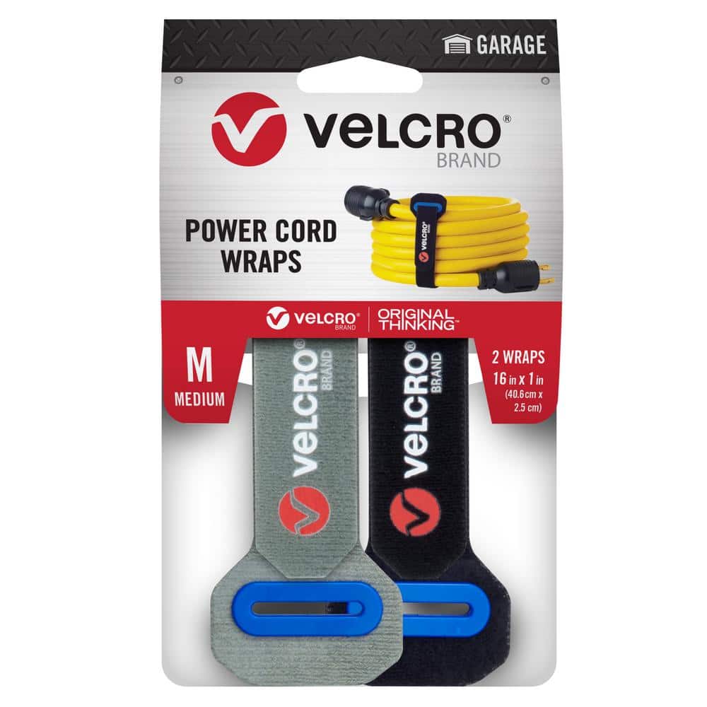 VELCRO Power Cord Wraps 16 in. x 1 in. Black and Grey with Blue Slotted  Grommet 2 ct. 6/24 VEL-30829-USA - The Home Depot