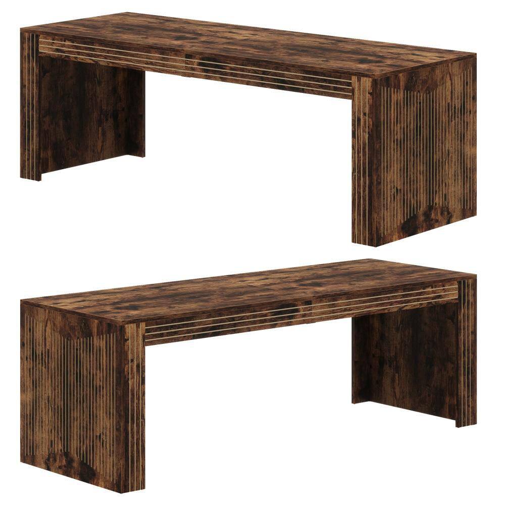 Halsey 78.7-Inch Long 2PCS Double Rectangular Brown Wood Farmhouse Seats 4-6 Home Office Pedestal Dining Table Sets of 2