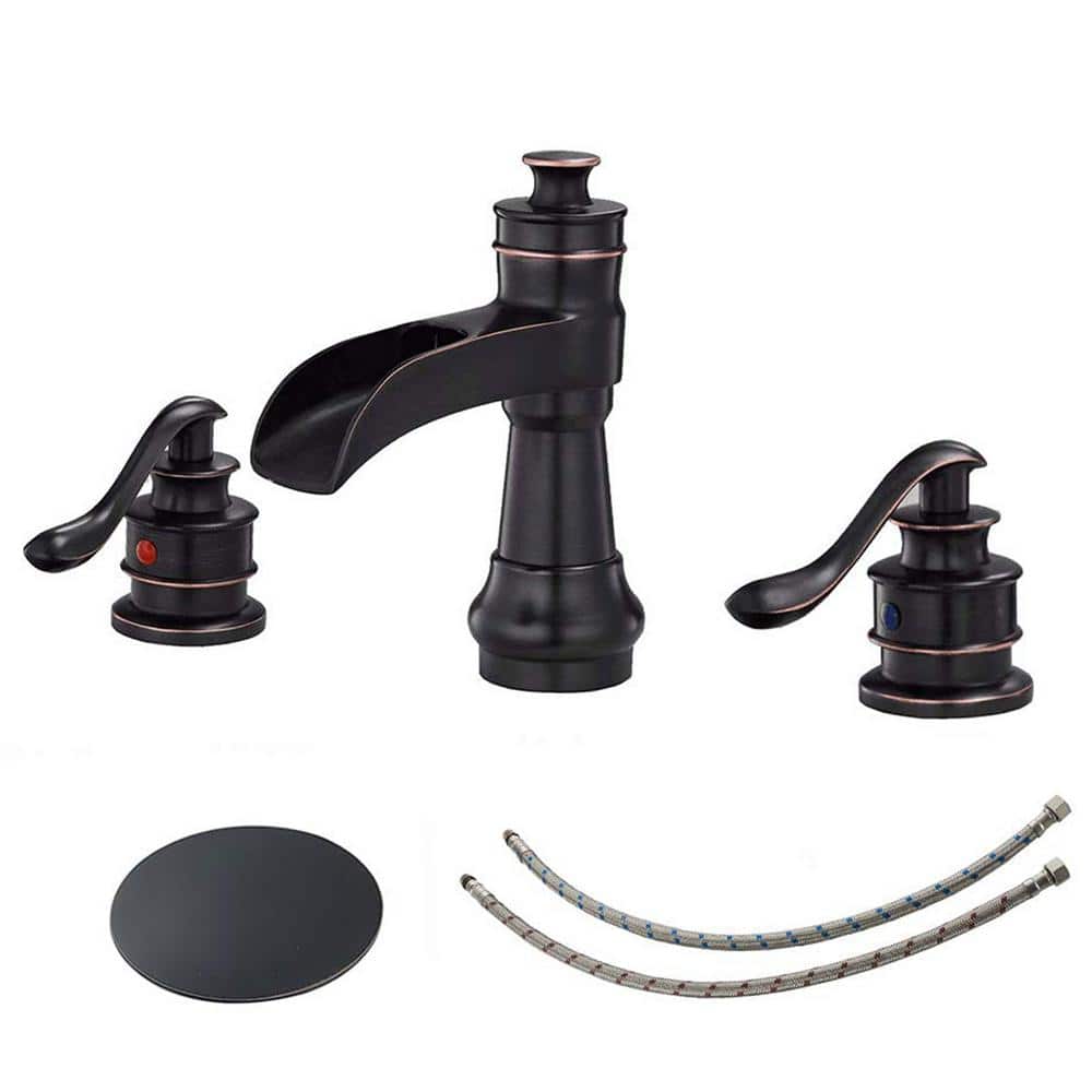 Oil Rubbed Bronze Bathroom Faucet 3-Hole, 8 In. Widespread Double Handle Ba