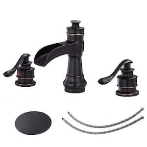 Oil Rubbed Bronze Bathroom Faucet 3-Hole, 8 In. Widespread Double Handle Bathroom Faucet with Pop-up Drain Assembly