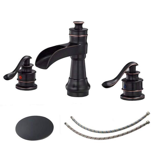 Unbranded Oil Rubbed Bronze Bathroom Faucet 3-Hole, 8 In. Widespread Double Handle Bathroom Faucet with Pop-up Drain Assembly