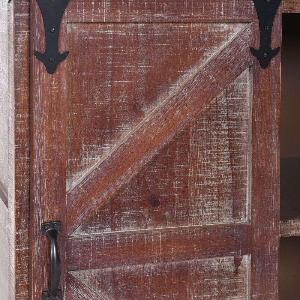 Rustic Black and Natural Wood Lockable Cart Cabinet