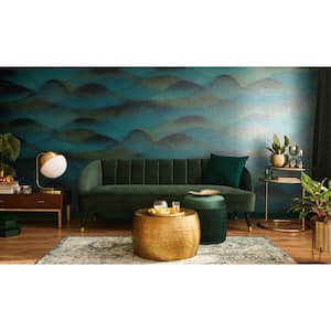 Hotel Collection Green/Black Rolling Hills Landscape Glitter Finish Non-Pasted Non-Woven Wallpaper Sample