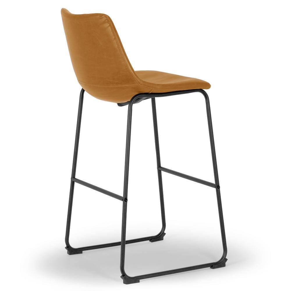 Adan 39" Brown Faux Leather and Iron Bar Stool Set
