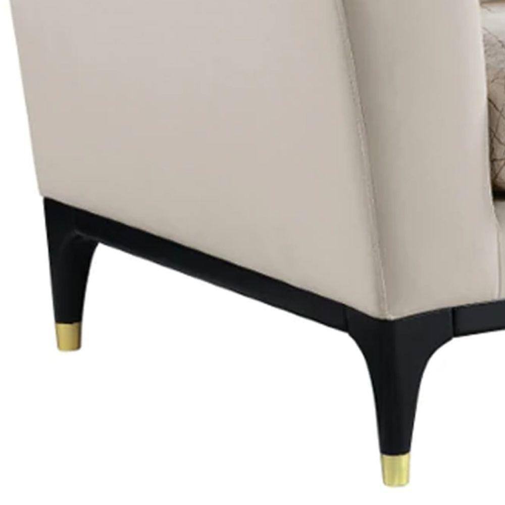Beige Velvet Tufted Loveseat with Gold-Capped Wood Legs, 71"