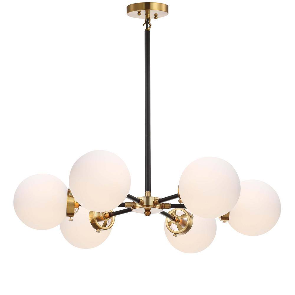 Caleb 28" Brass Gold & Black Sputnik LED Chandelier with Frosted Glass