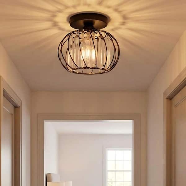 10 in. 1-Light Black Modern Semi Flush Mount Ceiling Light for Foyer, Closet, Entryway, Kitchen