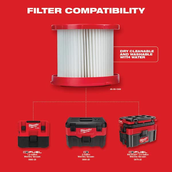 Aspiradora en seco y húmedo Milwaukee M18 de 2 galones con filtro HEPA