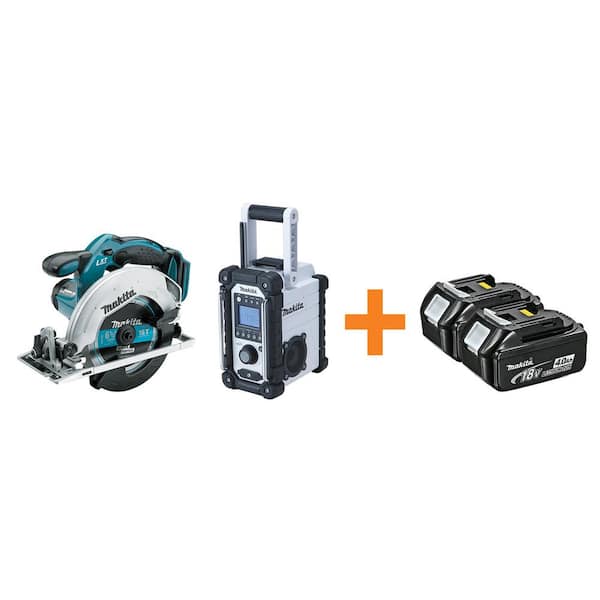 Makita 18-Volt LXT Lithium-Ion 6-1/2 in. Cordless Circular Saw and Compact Job Site Radio with Free 4.0Ah Battery (2-Pack)