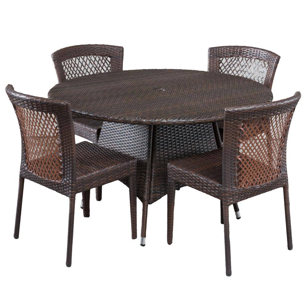 Ernesto Multi-Brown 5-Piece Iron and Plastic Round Outdoor Dining Set