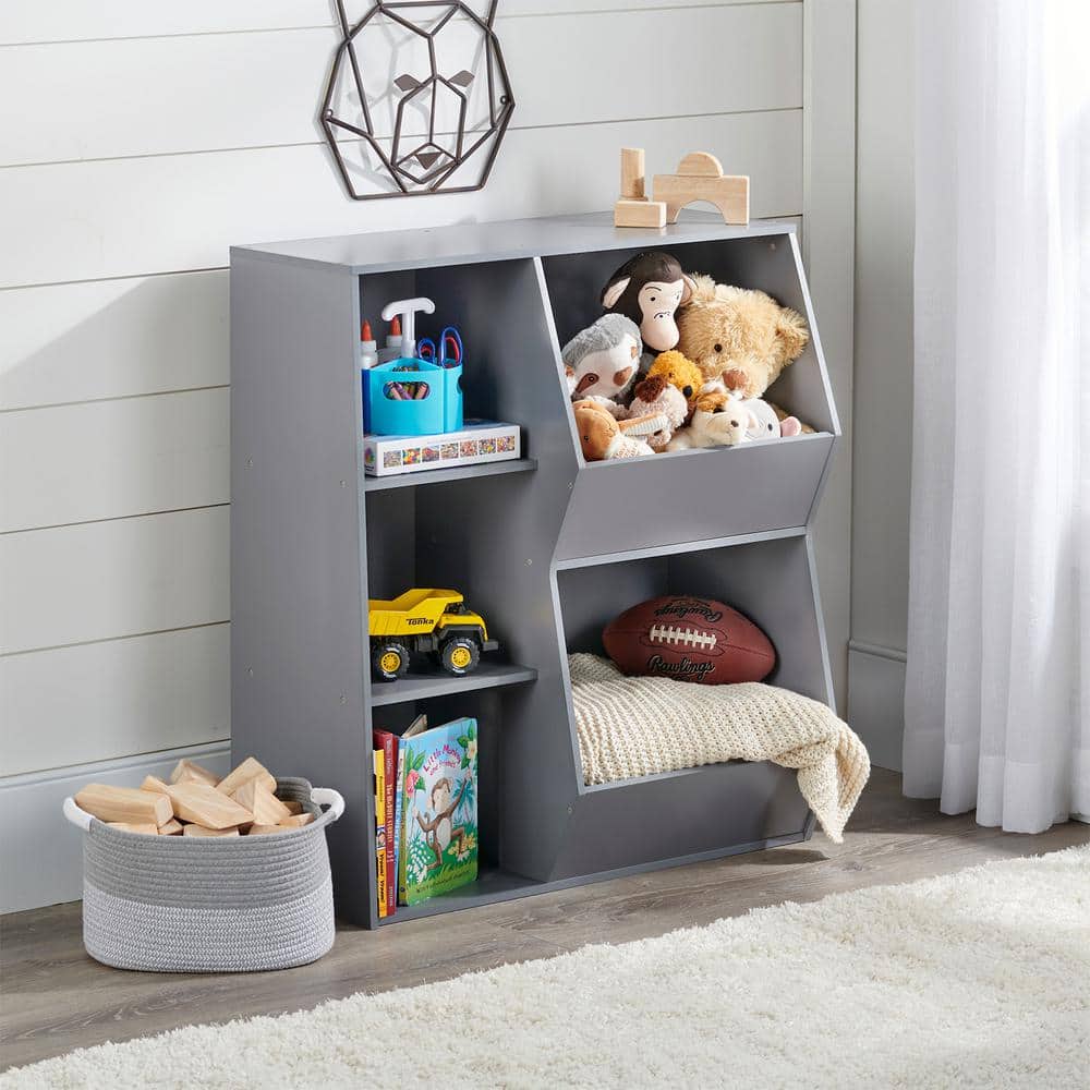 Gray Melamine Kids Toy Storage Unit with Cubes