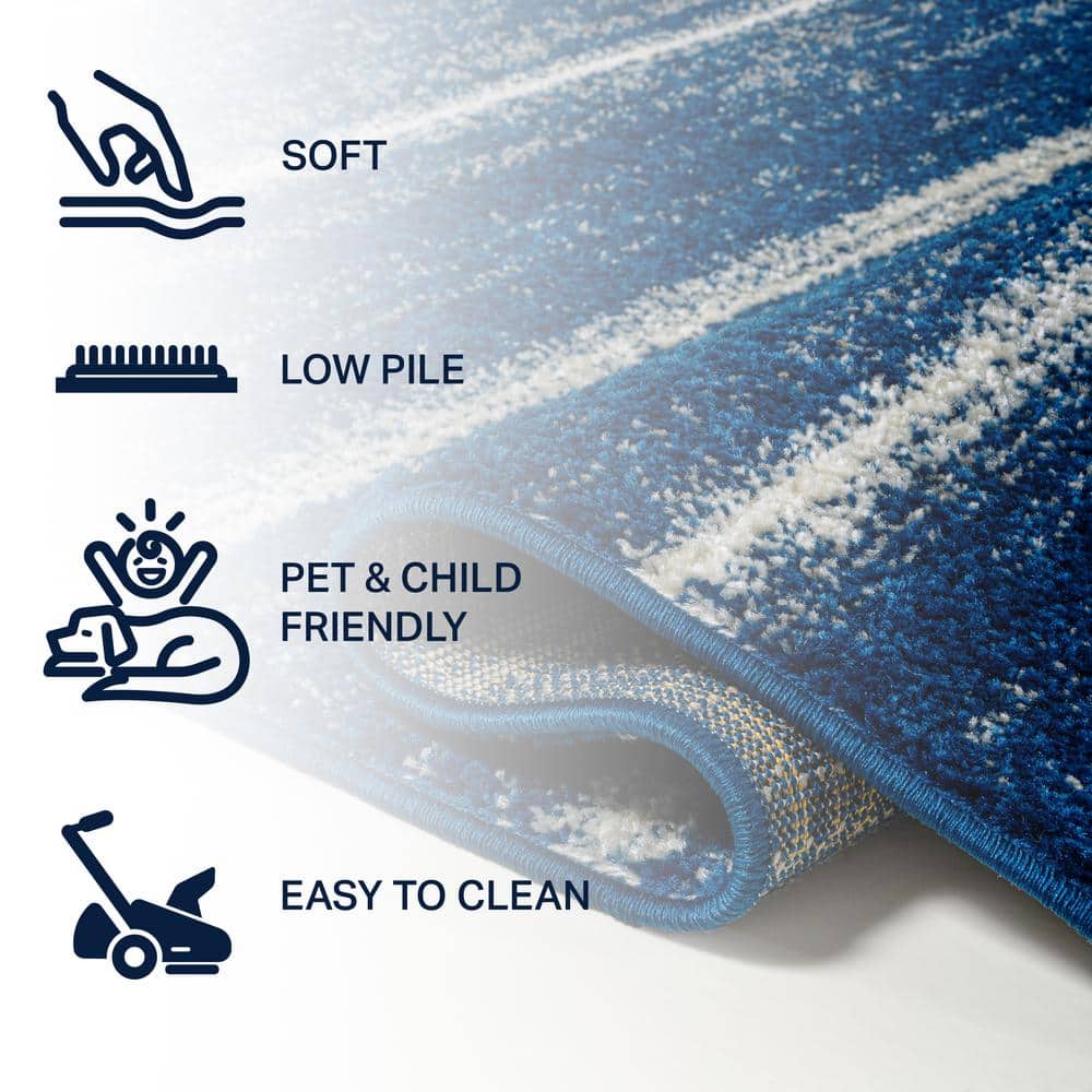 Navy and Cream Rectangular Striped Synthetic Area Rug 3' x 5'
