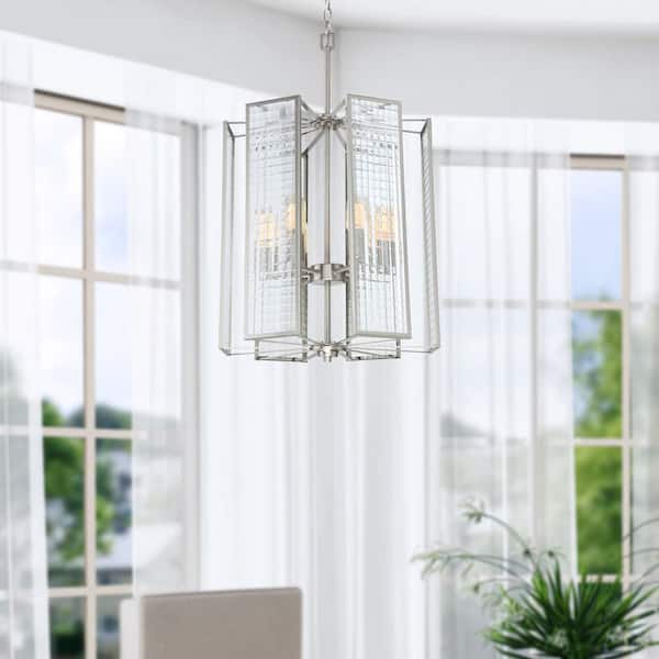 Designers Fountain Pivot 6-Light Satin Platinum Industrial Geometric Chandelier for Dining Areas with No Bulbs Included