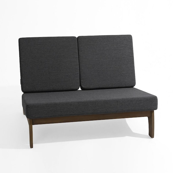 Brown Acacia Wood Outdoor Patio Loveseat with Dark Grey Cushions