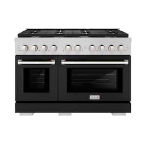 Paramount 48 in. 8-Burner Double Convection Oven Dual Fuel Range in Stainless Steel and Matte Black Door