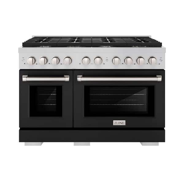 ZLINE Kitchen and Bath Paramount 48 in. 8-Burner Double Convection Oven Dual Fuel Range in Stainless Steel and Matte Black Door