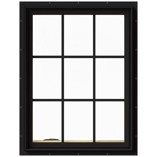 JELD-WEN 30 in. x 40 in. W-2500 Series Black Painted Clad Wood Left-Handed Casement Window with Colonial Grids/Grilles