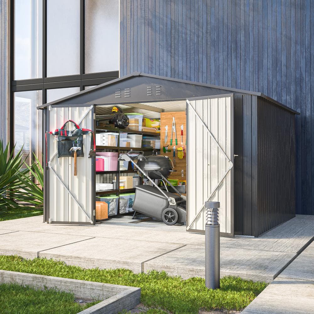 10 ft. W x 8 ft. D Outdoor Storage Metal Shed with Foundation and