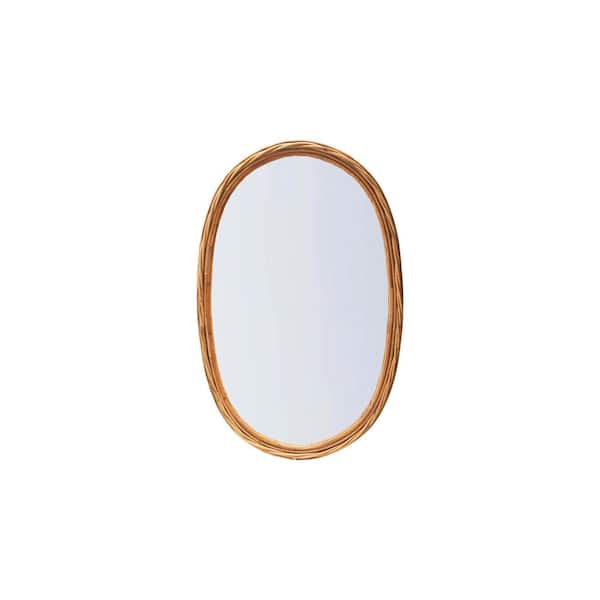 Storied Home 24.3 in. W x 37.38 in. H Rattan Wrapped Natural Decorative Mirror