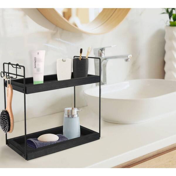 Dracelo 2 Tier Black Multi-purpose Bathroom Sink Organizer Pull-Out Sliding  Storage with Hooks B09TTCRSMQ - The Home Depot