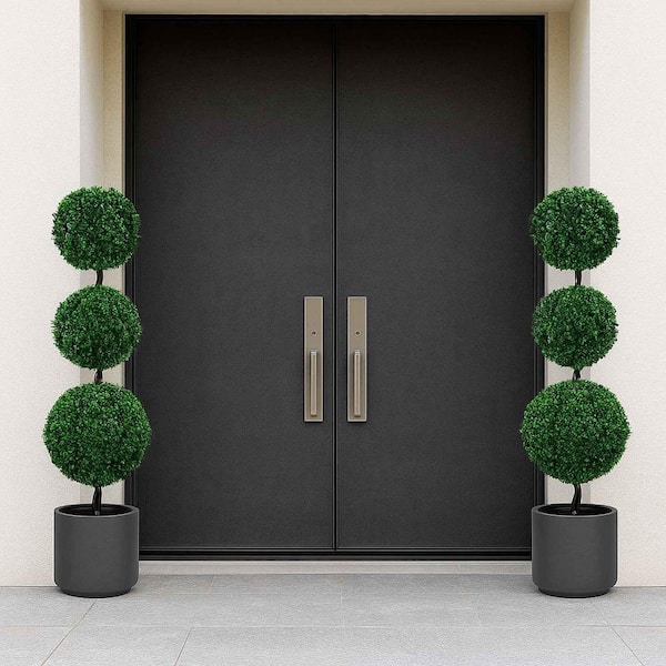 3 ft. Artificial Triple Ball Topiary Tree 3-Ball Faux Shrubs Plant in Gray Pot Outdoor Decoration (Set of 2)