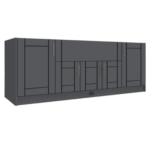 Sanibel Wrought Iron All-Weatherboard Composite 28.5 in. x 90 in. x 34.5 in. Outdoor Kitchen Cabinet Island Set