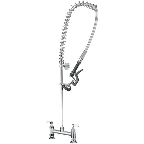 Double Handle Bridge Kitchen Faucet with Sprayer Brass Widespread Commercial Kitchen Sink Faucets Polished Chrome