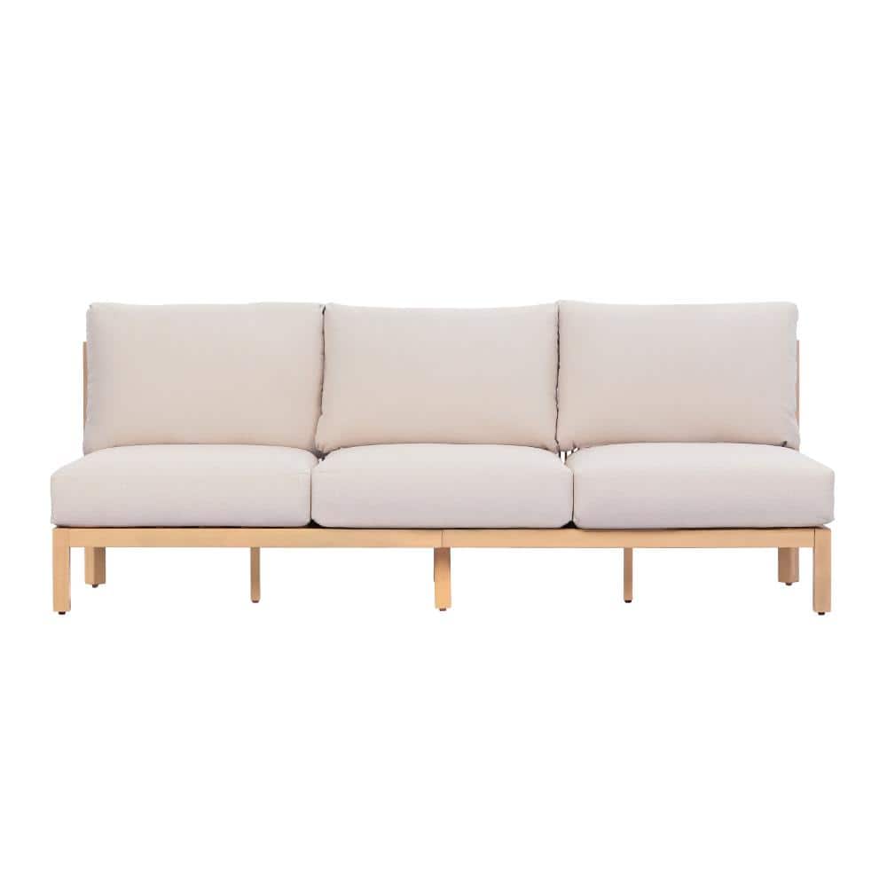 Teak Acacia Wood Outdoor Three-Seater Sofa with Beige Cushion price history on PriceWatchPro