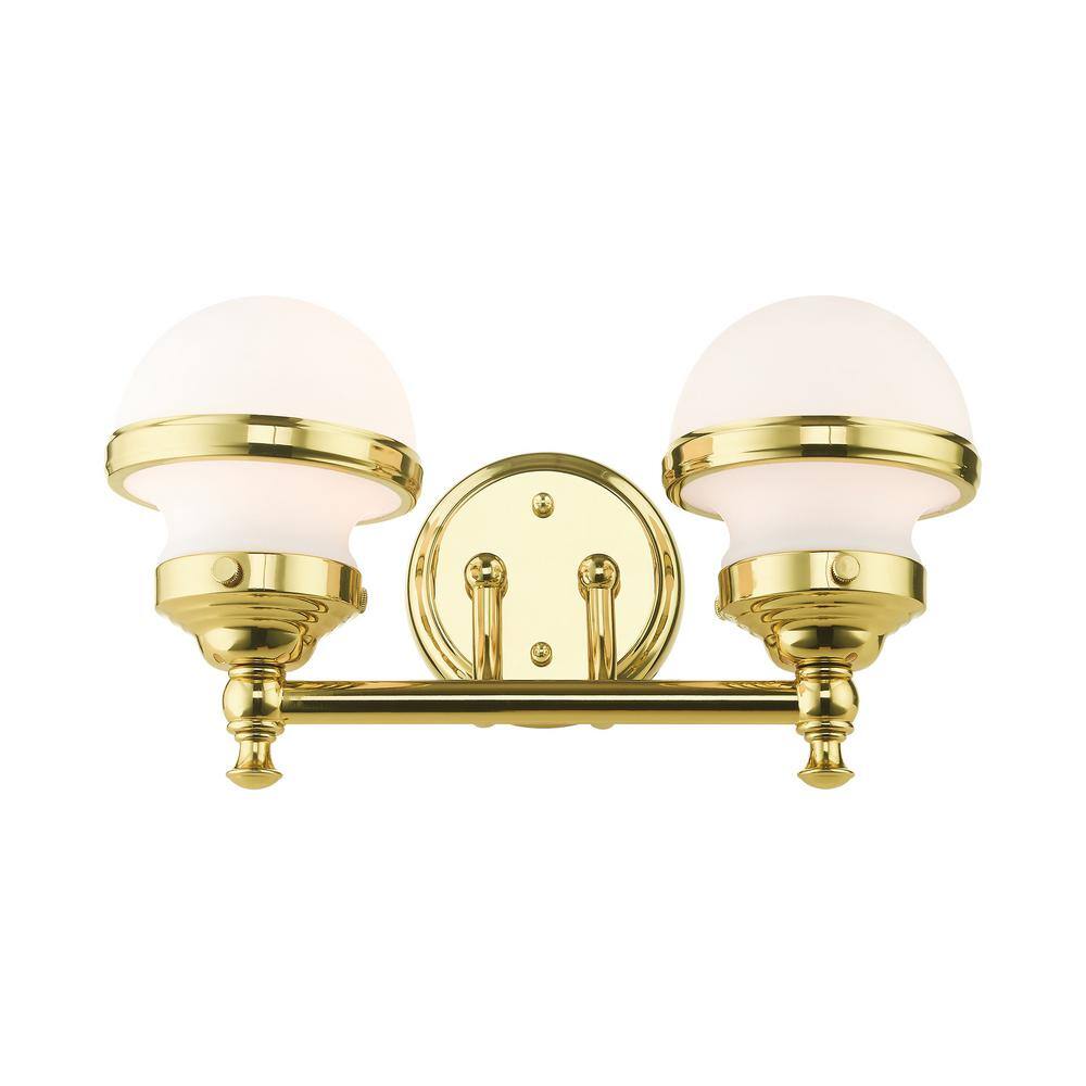 Oldwick Polished Brass 2-Light Vanity Sconce with Satin Opal White Glass