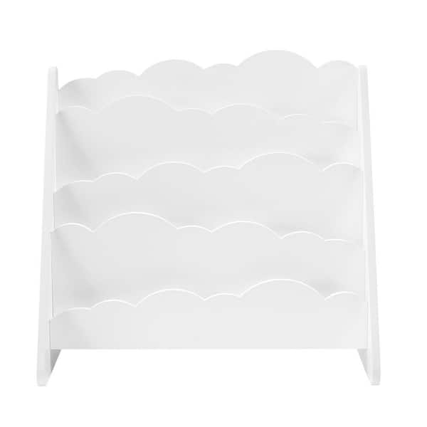 Welwick Designs 23.75 in. W White Wood 4-Shelf Modern Clouds Youth Book Rack
