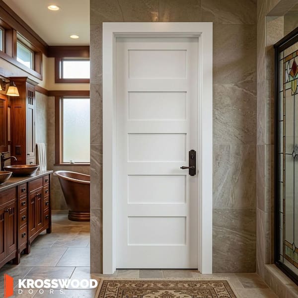 36 in. x 80 in. Shaker 5-Panel Primed Solid Core MDF Interior Door Slab